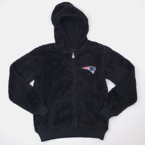 New England Patriots Hoodie Jacket Womens Small Faux Fur Plush Fleece Pro Line